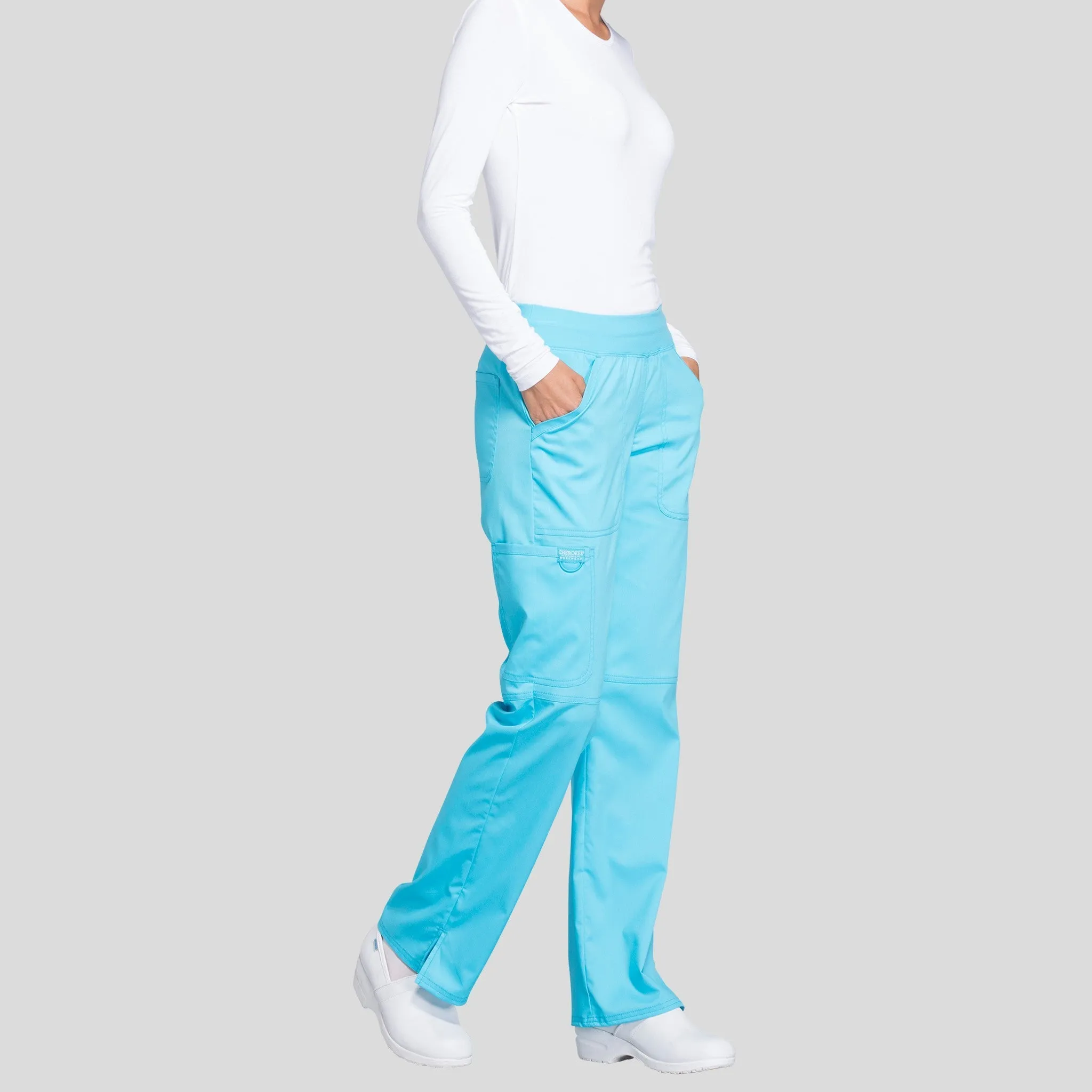 Women's Elastic Waistband Cargo Pull-On Scrub Pant | Turquoise