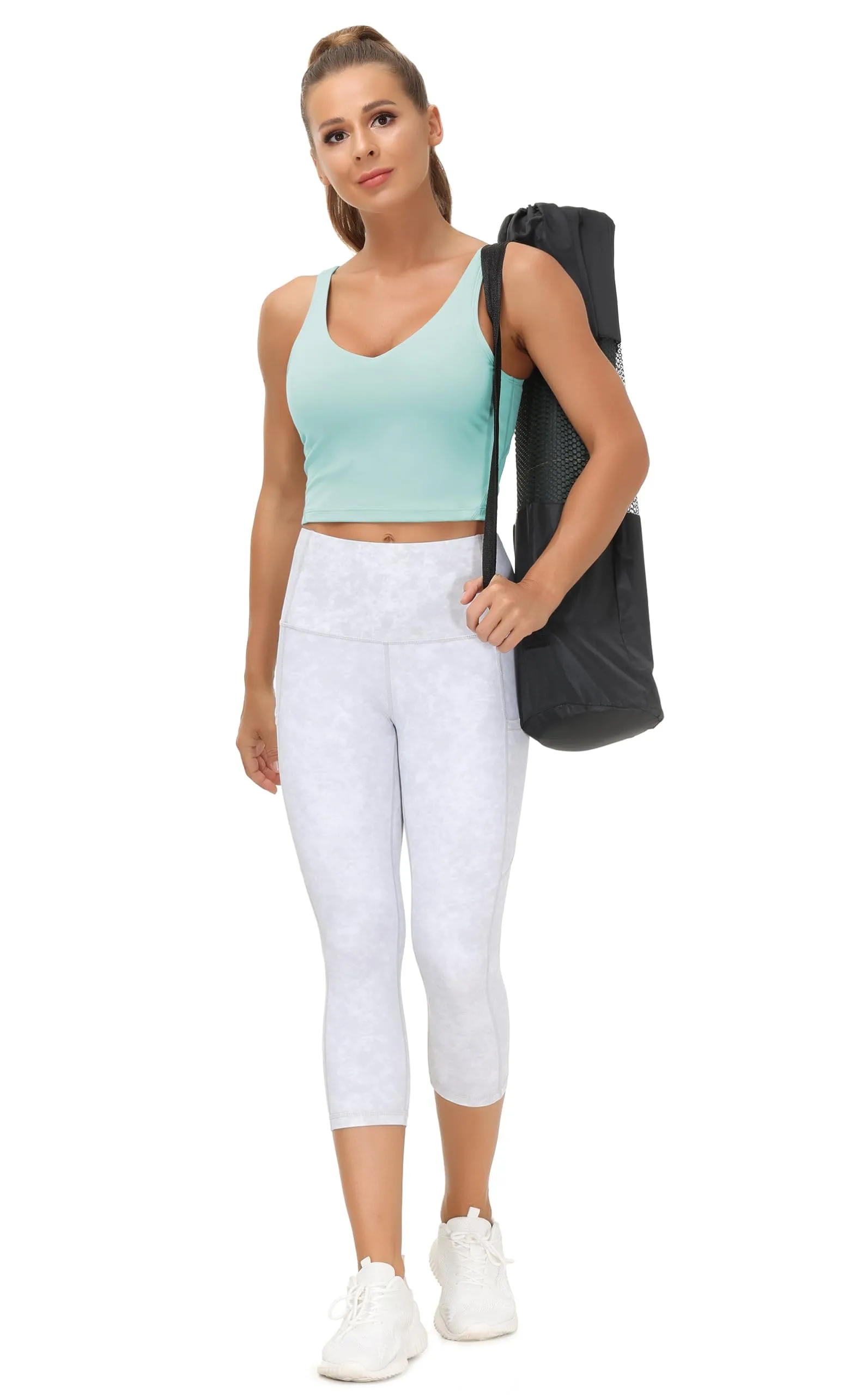 Women’s Longline Sports Bra Wirefree Padded Medium Support Yoga Bras Gym Running Workout Tank Tops (Light Blue)