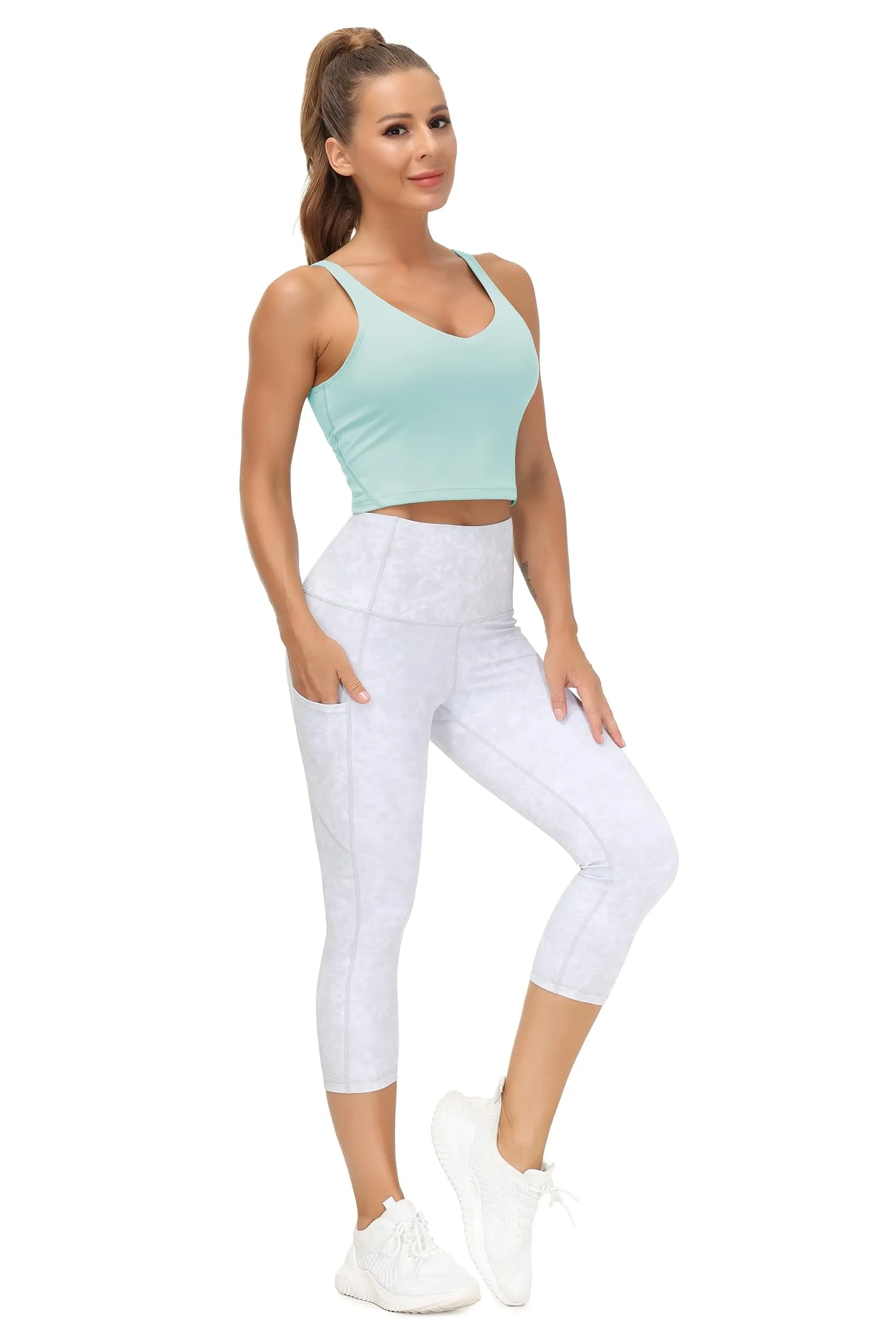 Women’s Longline Sports Bra Wirefree Padded Medium Support Yoga Bras Gym Running Workout Tank Tops (Light Blue)