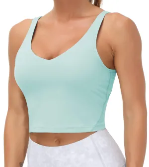 Women’s Longline Sports Bra Wirefree Padded Medium Support Yoga Bras Gym Running Workout Tank Tops (Light Blue)