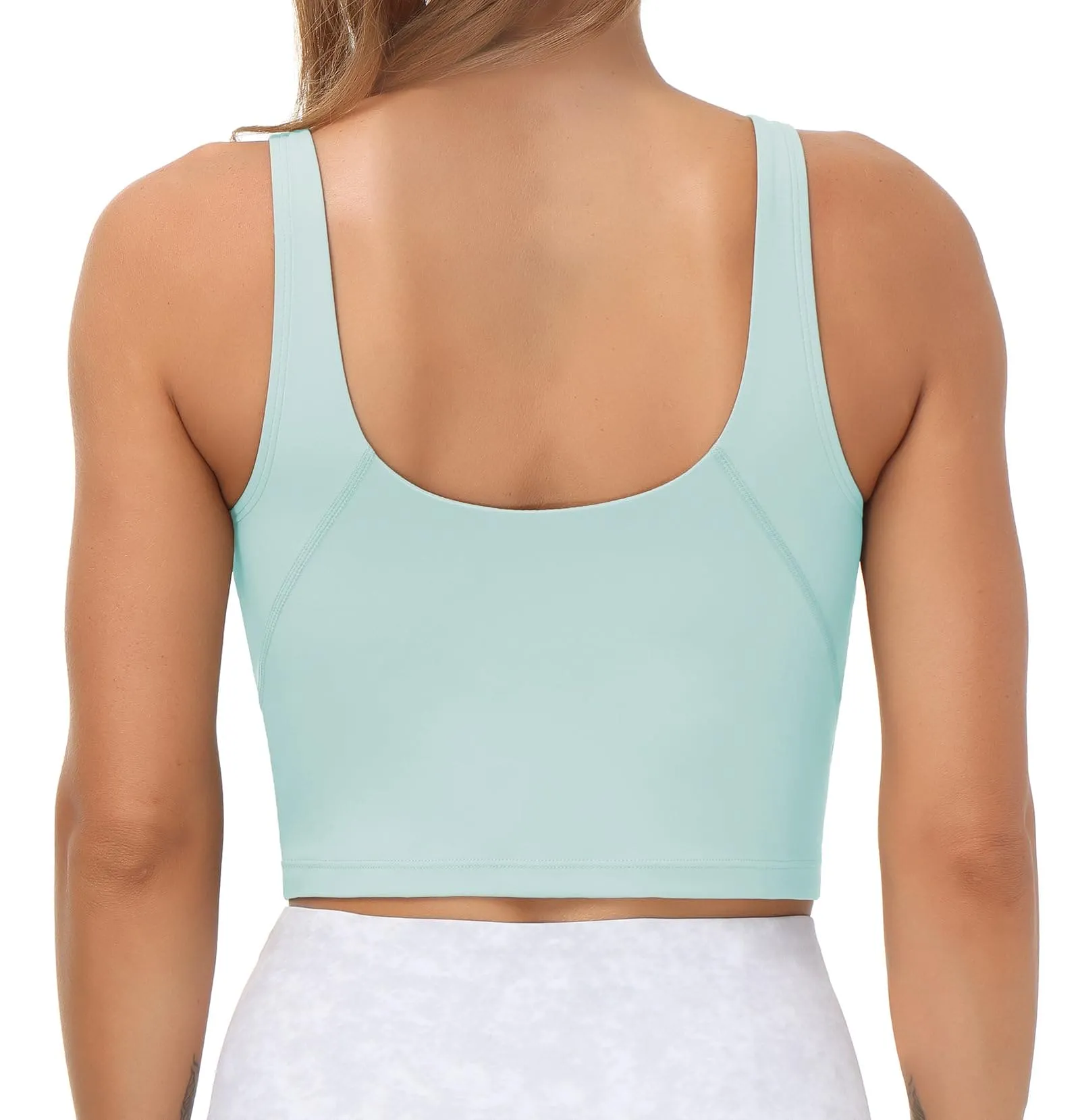 Women’s Longline Sports Bra Wirefree Padded Medium Support Yoga Bras Gym Running Workout Tank Tops (Light Blue)
