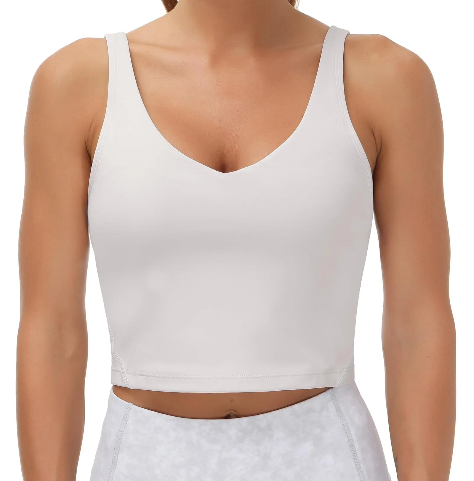 Women’s Longline Sports Bra Wirefree Padded Medium Support Yoga Bras Gym Running Workout Tank Tops (Light Grey)
