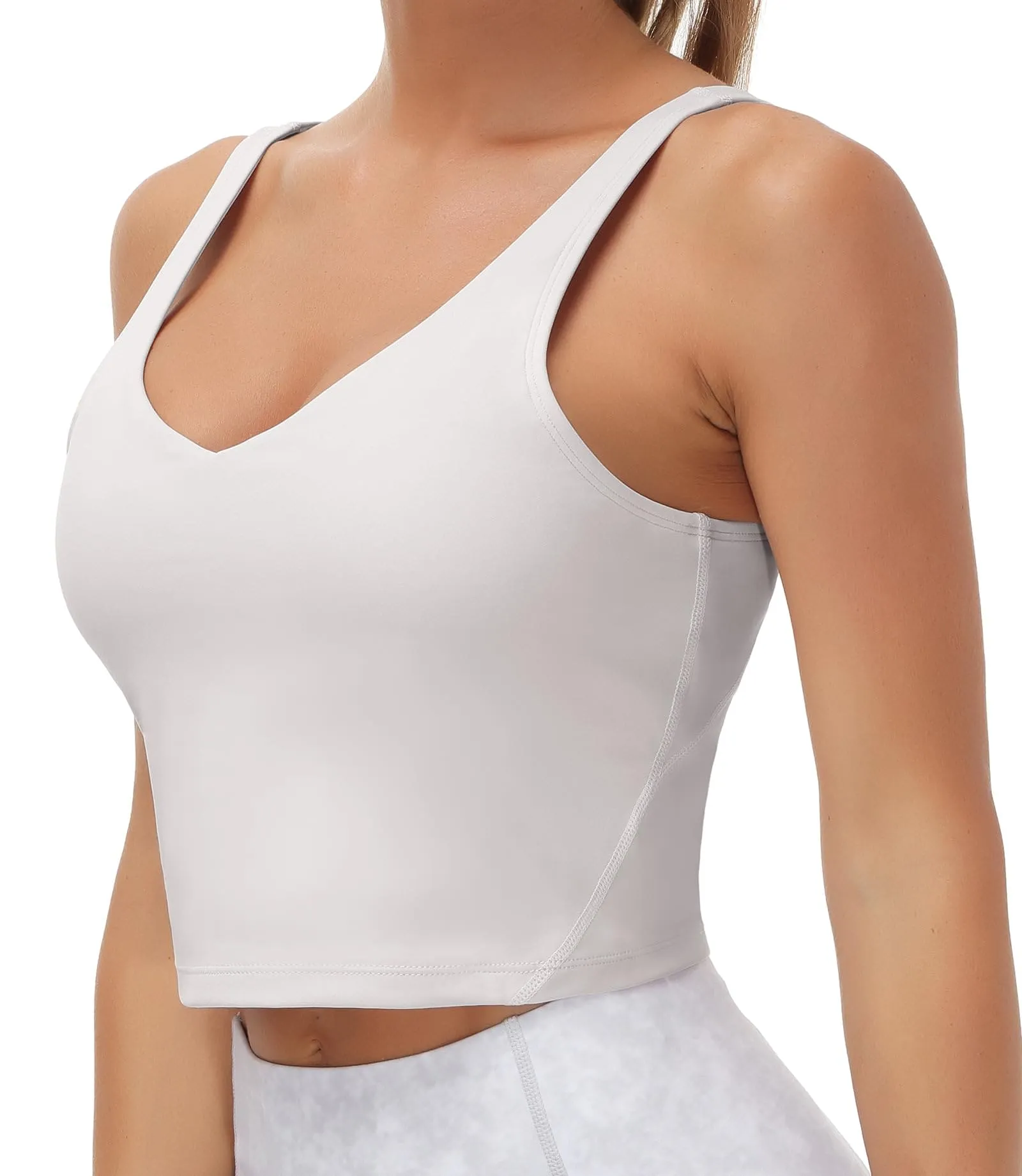 Women’s Longline Sports Bra Wirefree Padded Medium Support Yoga Bras Gym Running Workout Tank Tops (Light Grey)