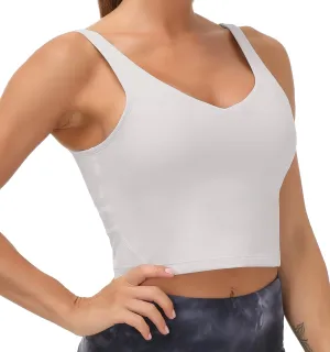 Women’s Longline Sports Bra Wirefree Padded Medium Support Yoga Bras Gym Running Workout Tank Tops (Light Grey)