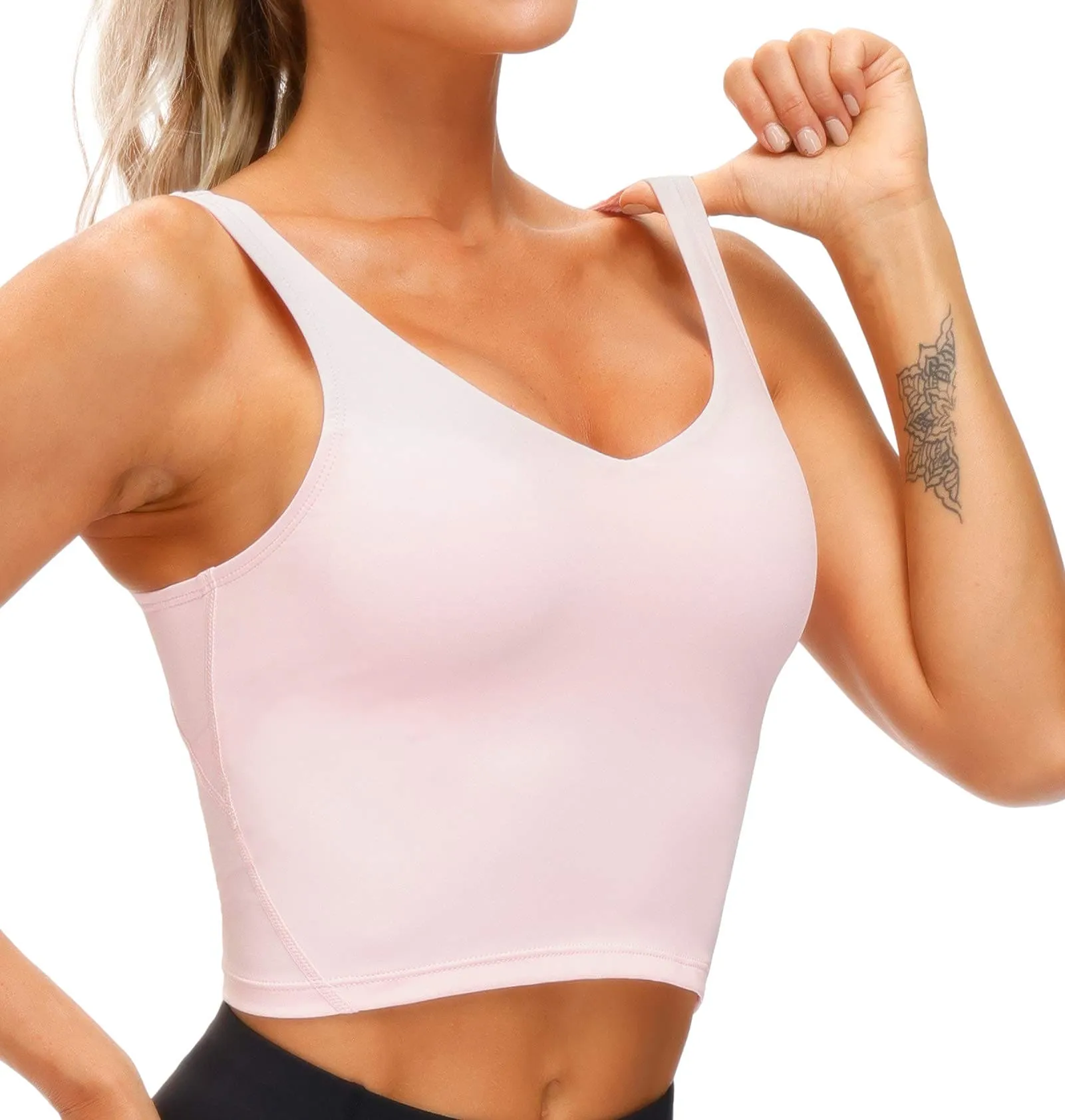 Women’s Longline Sports Bra Wirefree Padded Medium Support Yoga Bras Gym Running Workout Tank Tops (Pink)
