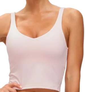 Women’s Longline Sports Bra Wirefree Padded Medium Support Yoga Bras Gym Running Workout Tank Tops (Pink)