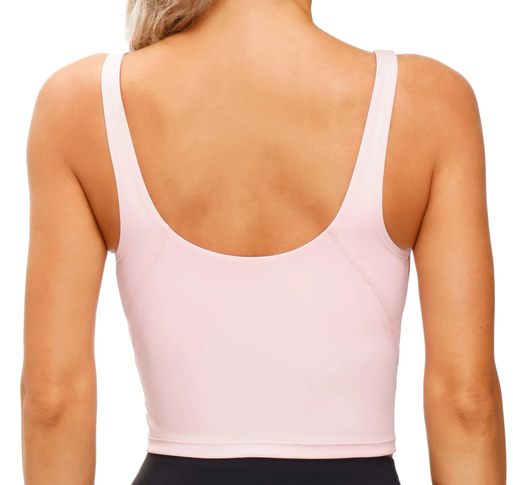 Women’s Longline Sports Bra Wirefree Padded Medium Support Yoga Bras Gym Running Workout Tank Tops (Pink)