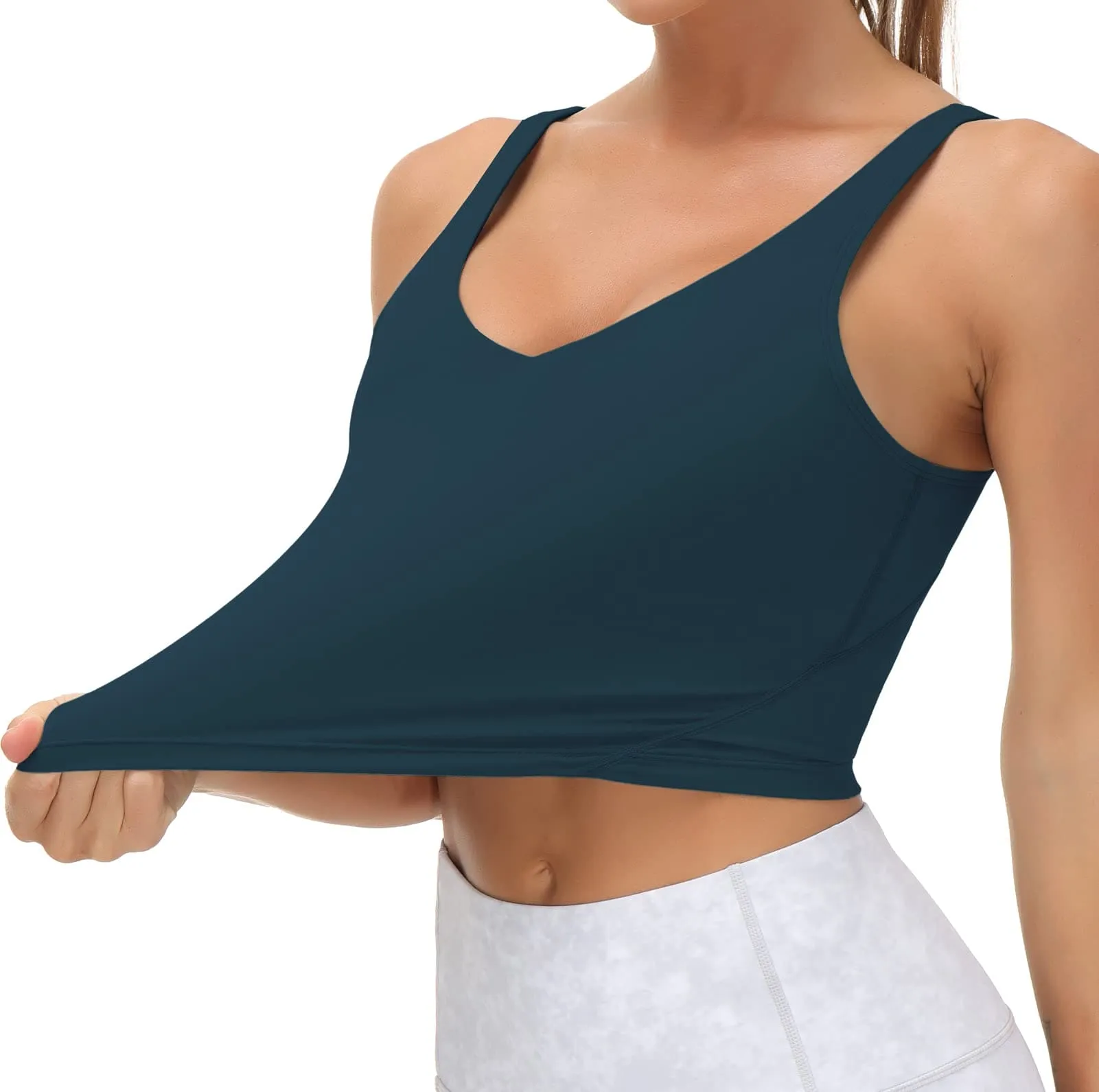 Women’s Longline Sports Bra Wirefree Padded Medium Support Yoga Bras Gym Running Workout Tank Tops(Dark Blue Green)