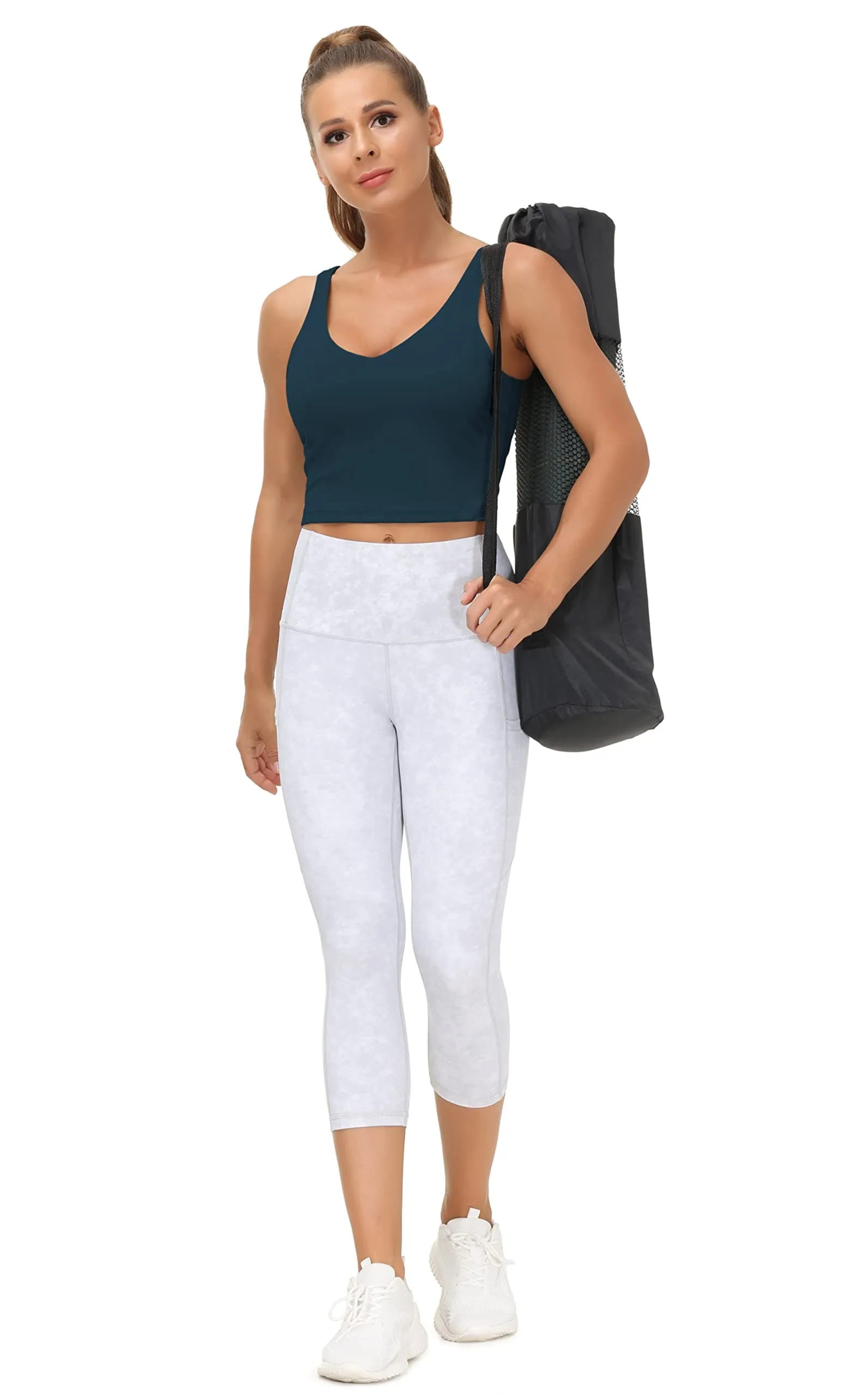 Women’s Longline Sports Bra Wirefree Padded Medium Support Yoga Bras Gym Running Workout Tank Tops(Dark Blue Green)