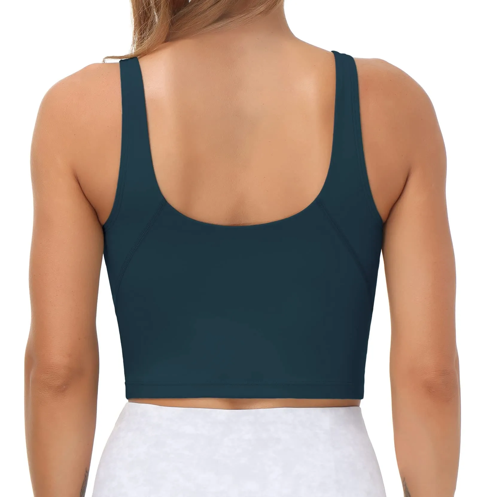 Women’s Longline Sports Bra Wirefree Padded Medium Support Yoga Bras Gym Running Workout Tank Tops(Dark Blue Green)
