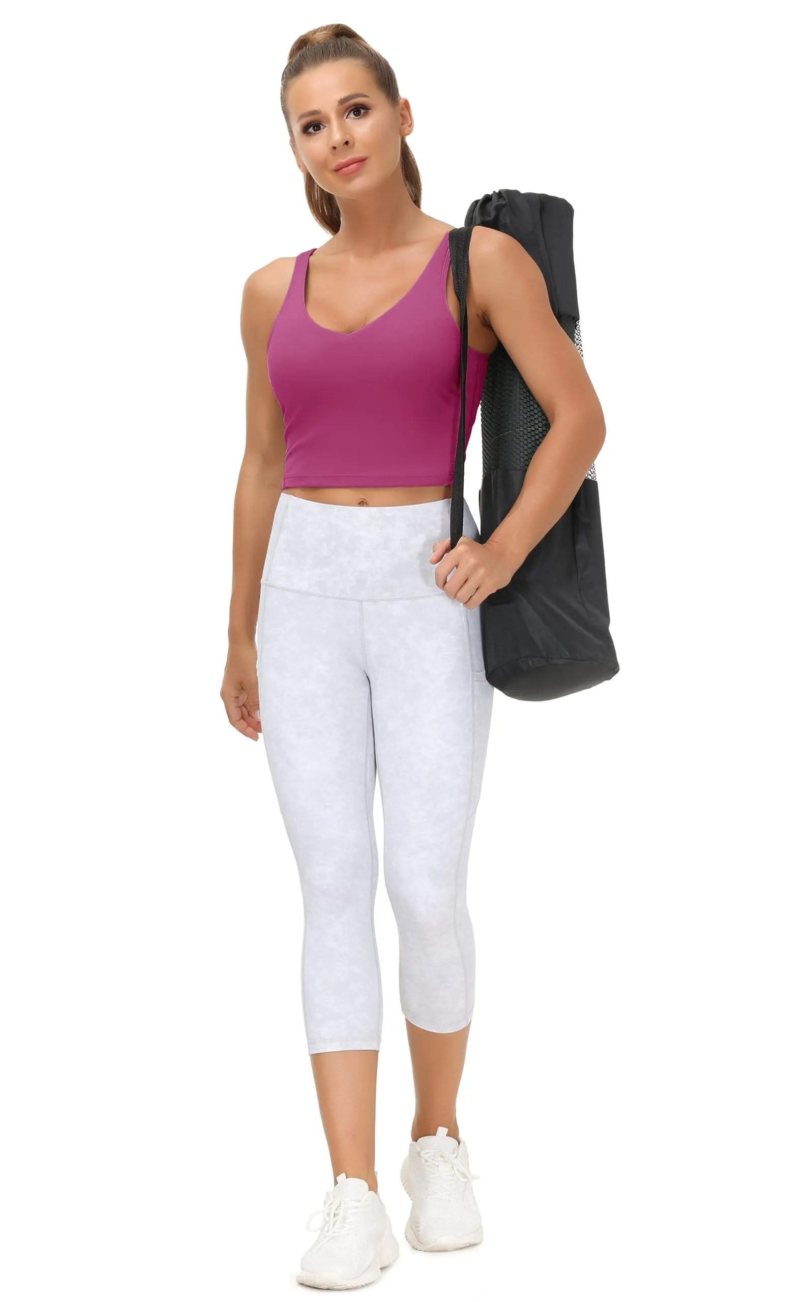 Women’s Longline Sports Bra Wirefree Padded Medium Support Yoga Bras Gym Running Workout Tank Tops(Fuchsia)