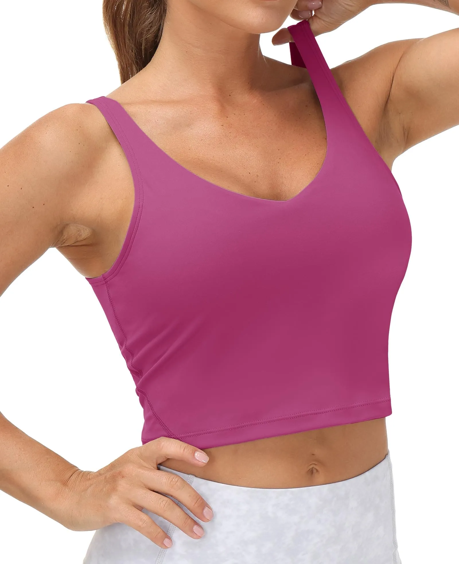 Women’s Longline Sports Bra Wirefree Padded Medium Support Yoga Bras Gym Running Workout Tank Tops(Fuchsia)