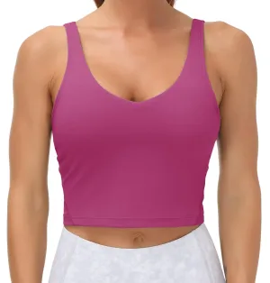 Women’s Longline Sports Bra Wirefree Padded Medium Support Yoga Bras Gym Running Workout Tank Tops(Fuchsia)