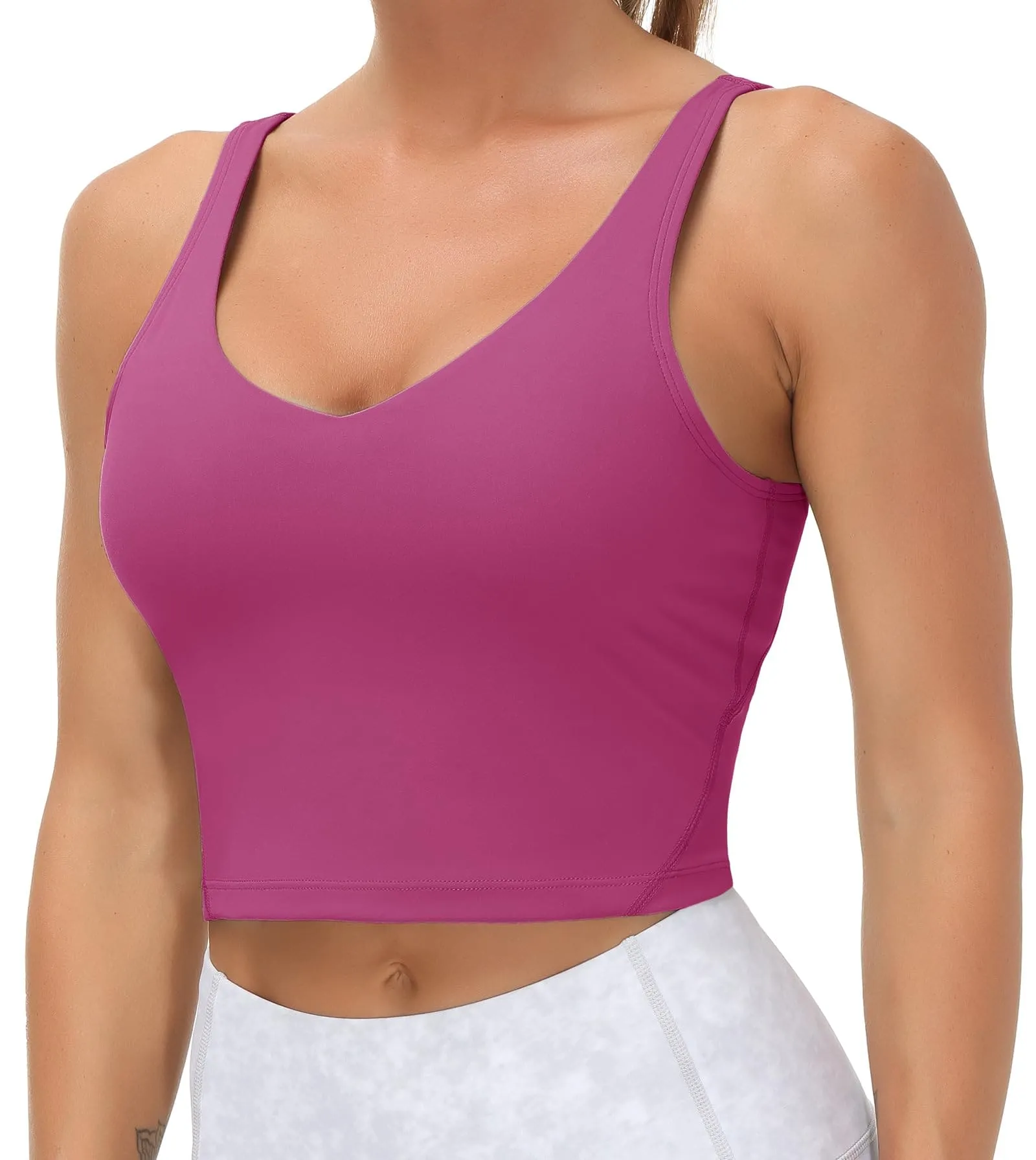 Women’s Longline Sports Bra Wirefree Padded Medium Support Yoga Bras Gym Running Workout Tank Tops(Fuchsia)