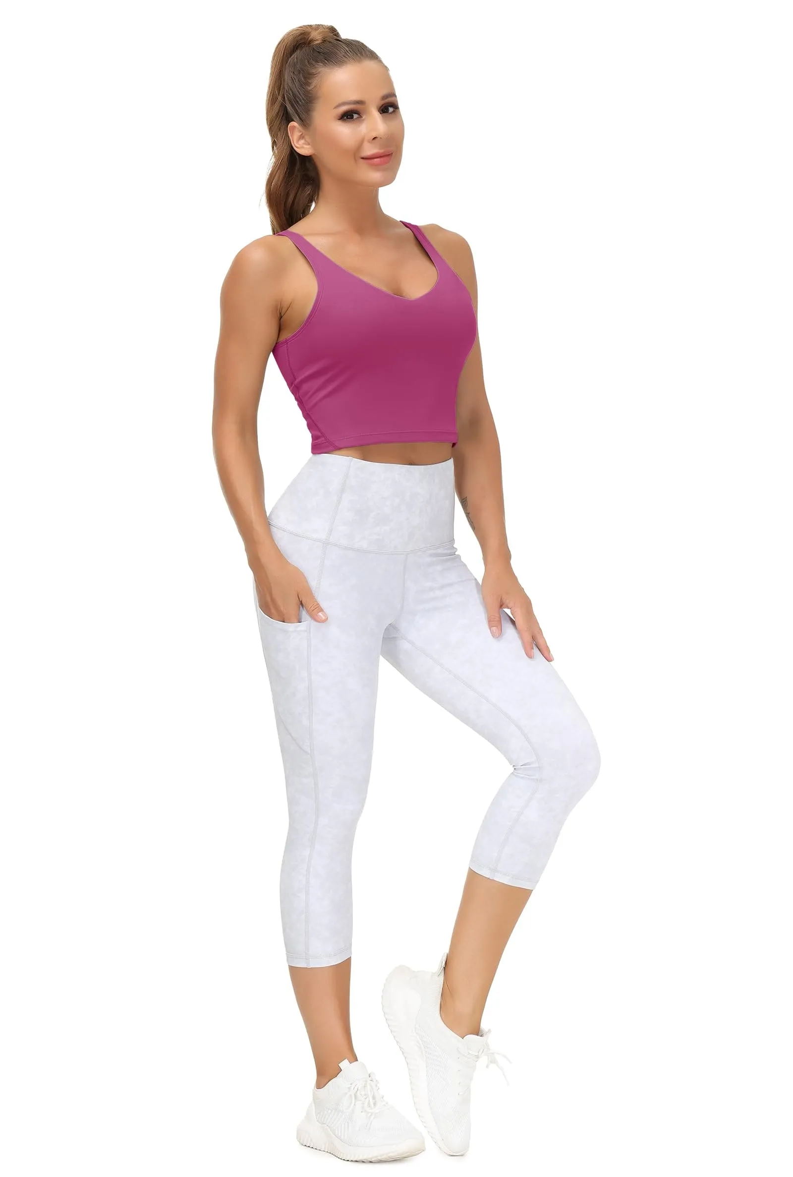 Women’s Longline Sports Bra Wirefree Padded Medium Support Yoga Bras Gym Running Workout Tank Tops(Fuchsia)