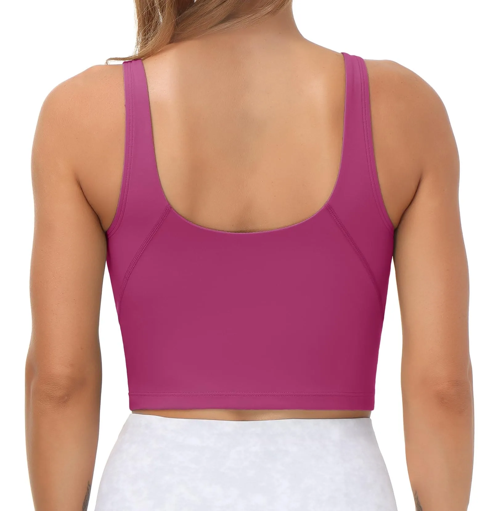 Women’s Longline Sports Bra Wirefree Padded Medium Support Yoga Bras Gym Running Workout Tank Tops(Fuchsia)