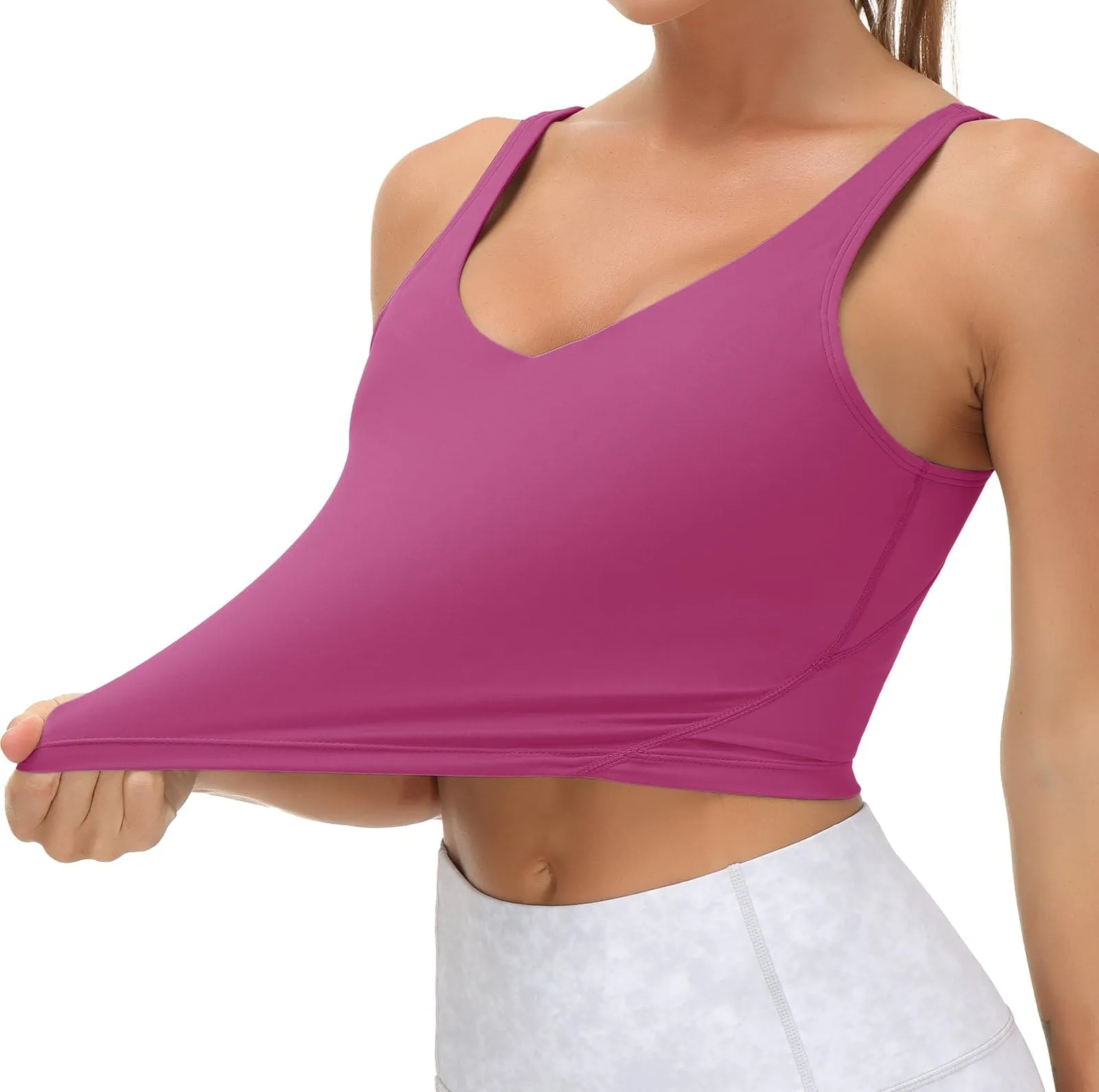 Women’s Longline Sports Bra Wirefree Padded Medium Support Yoga Bras Gym Running Workout Tank Tops(Fuchsia)
