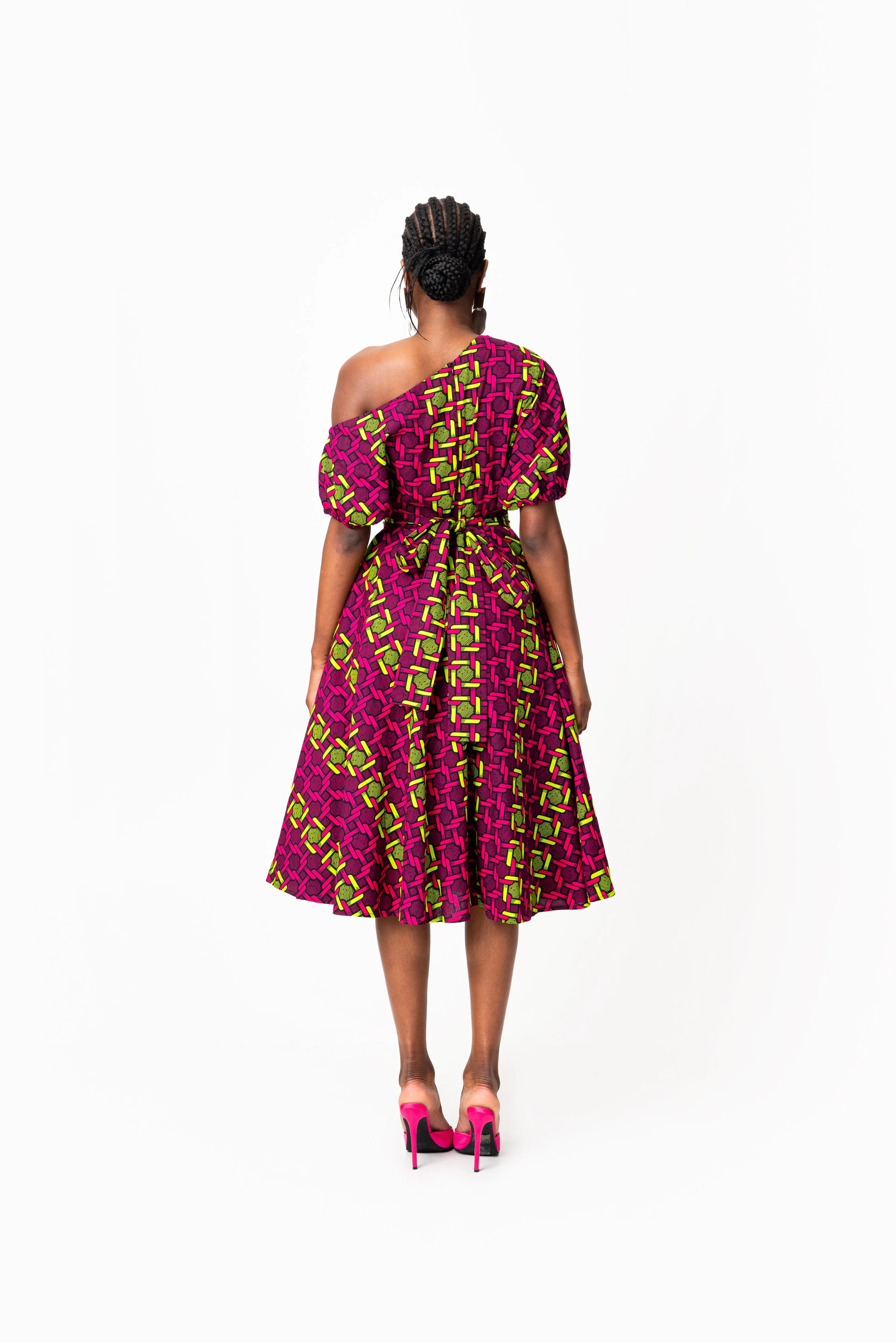 WUNMI African Print One-shoulder Midi Dress