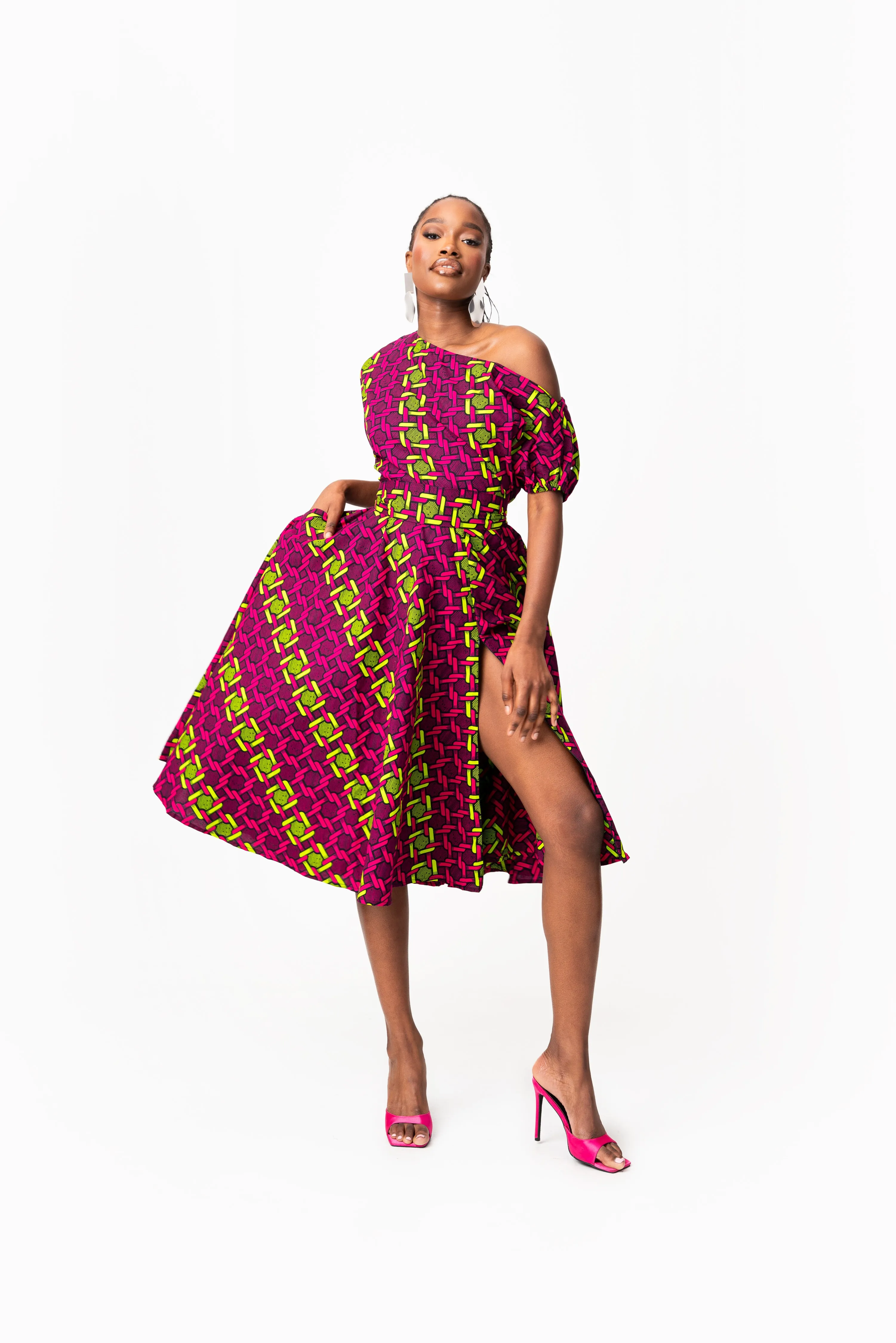 WUNMI African Print One-shoulder Midi Dress