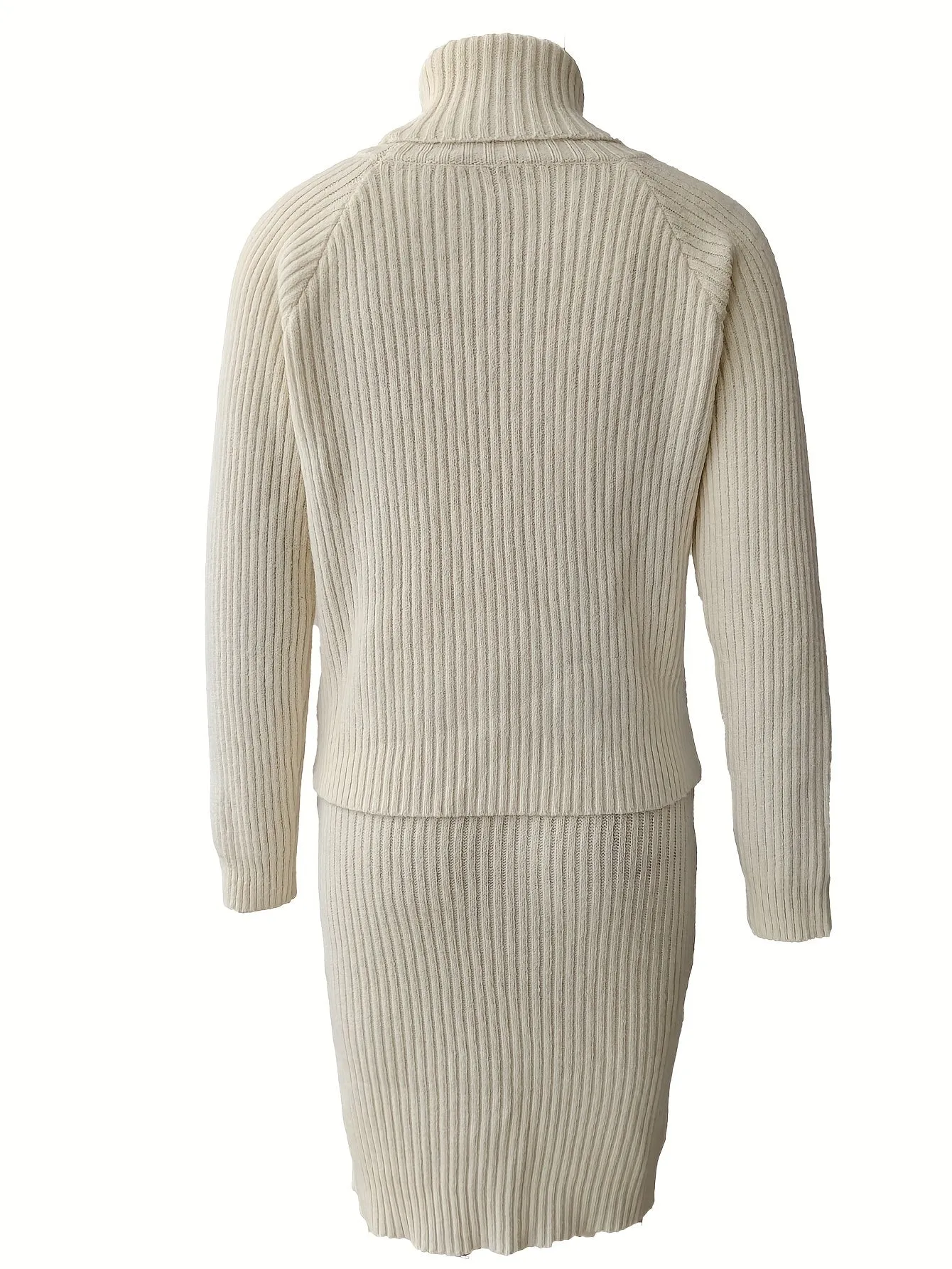 xieyinshe  Casual Solid Two-piece Set, Turtleneck Long Sleeve Tops & Bag Hip Skirts Outfits, Women's Clothing