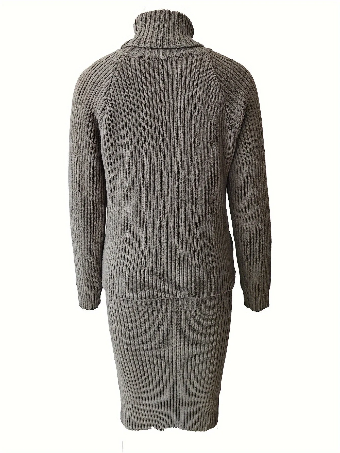 xieyinshe  Casual Solid Two-piece Set, Turtleneck Long Sleeve Tops & Bag Hip Skirts Outfits, Women's Clothing