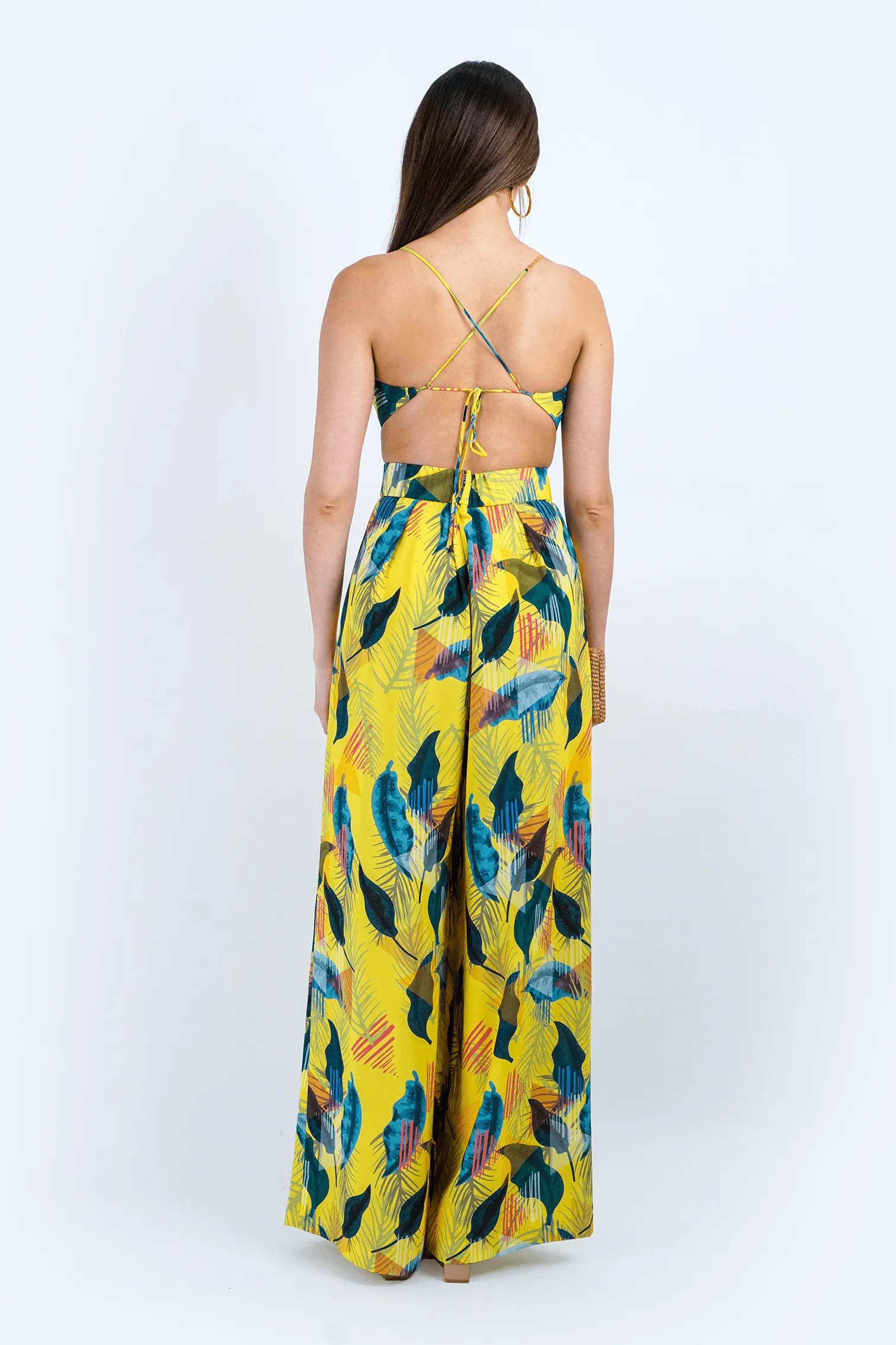 Yellow Garden Print Cropped Top