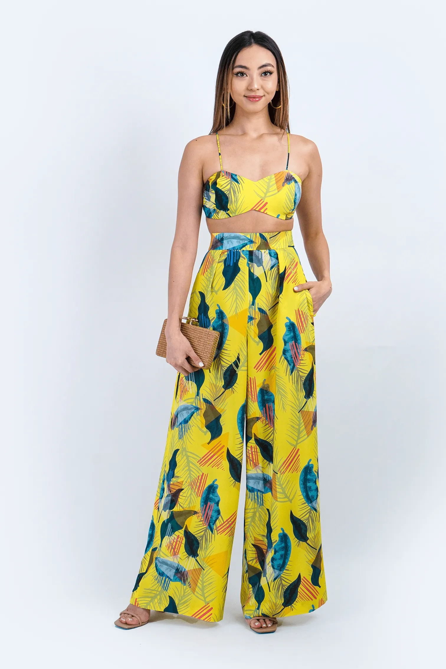 Yellow Garden Print Cropped Top
