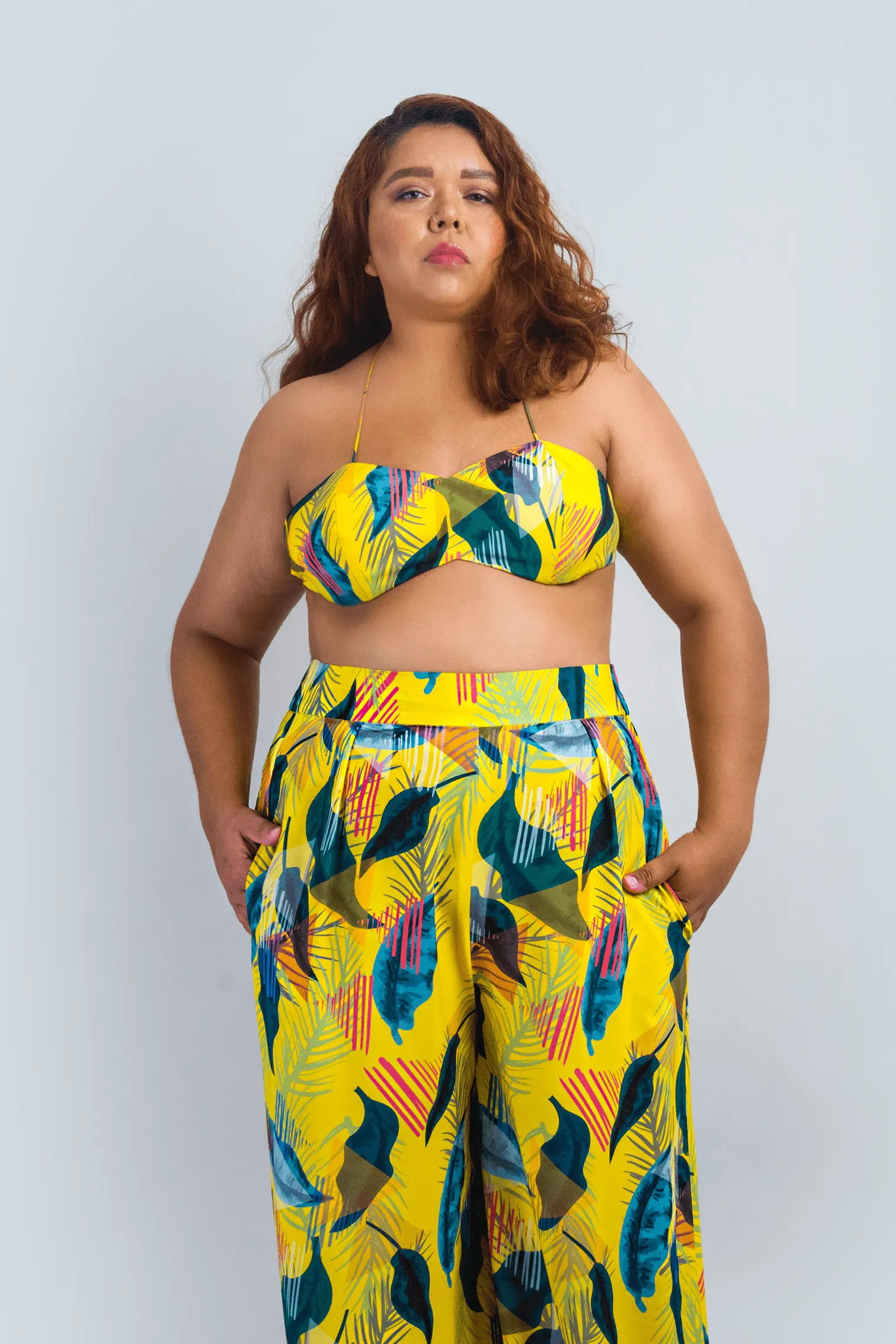 Yellow Garden Print Cropped Top