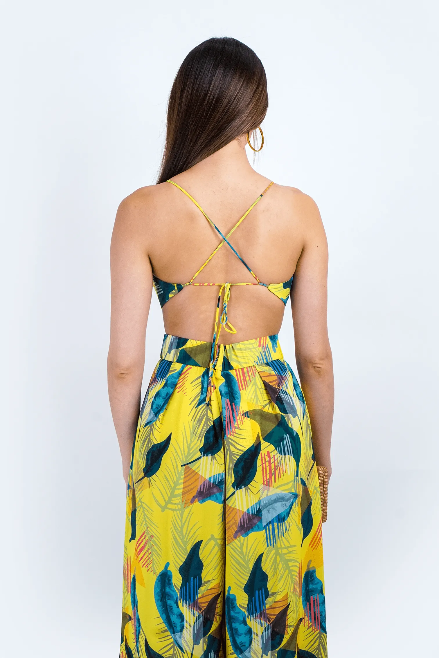 Yellow Garden Print Cropped Top