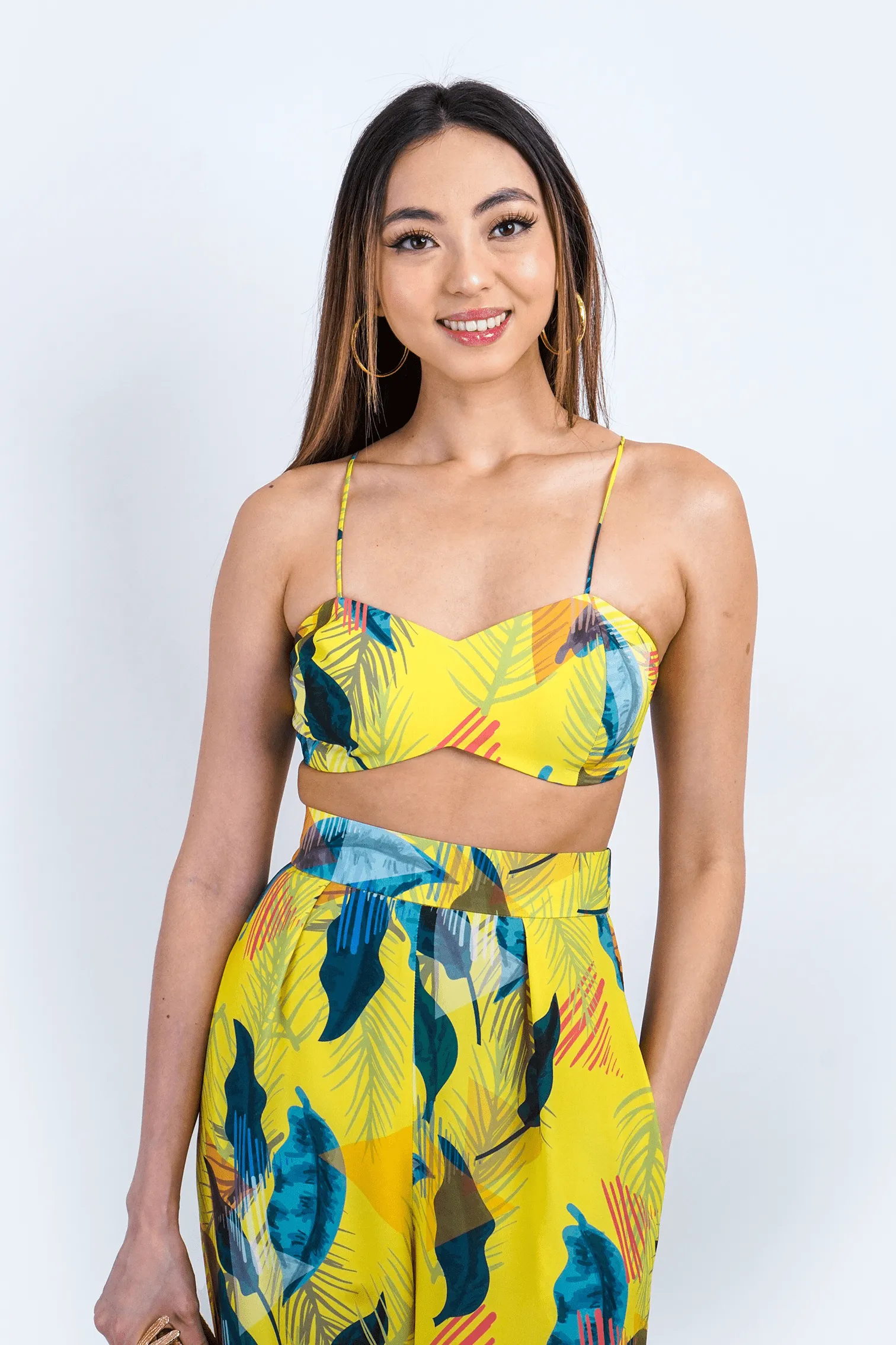 Yellow Garden Print Cropped Top