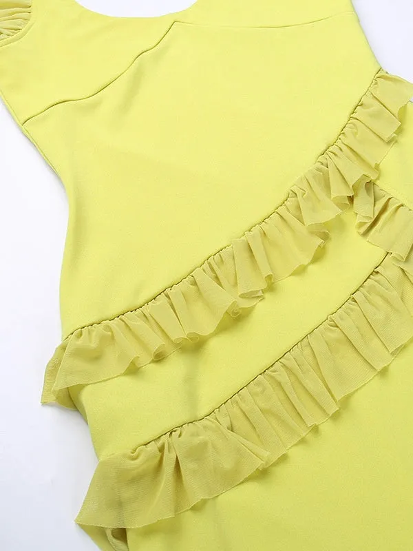 Yellow Ruffles Elegant Long Party Midi Dresses