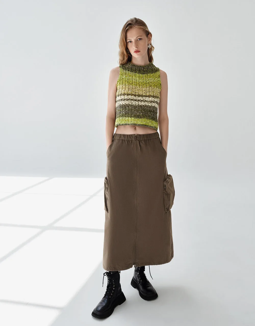 Zipper Front Utility A-Line Skirt