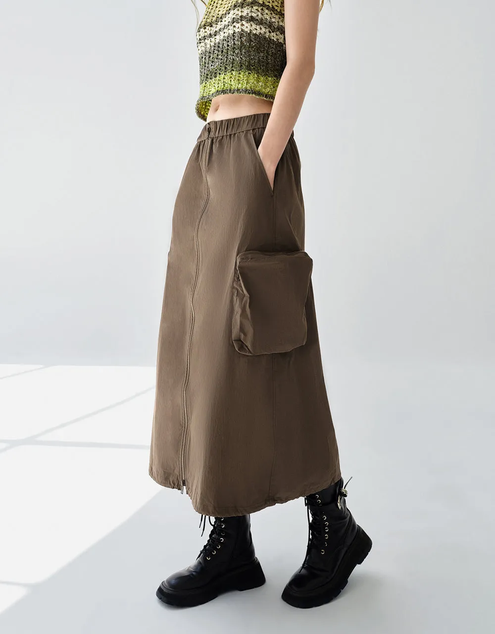 Zipper Front Utility A-Line Skirt