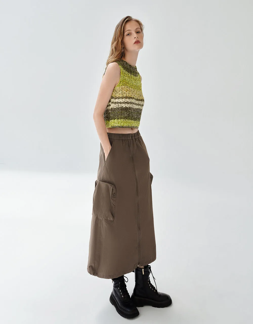 Zipper Front Utility A-Line Skirt