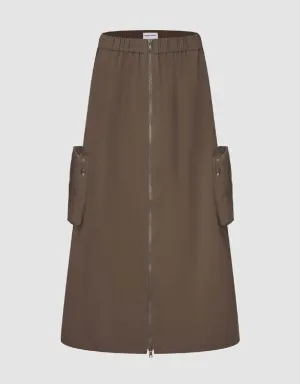 Zipper Front Utility A-Line Skirt